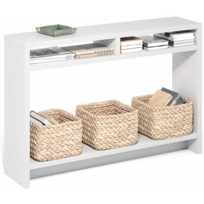 Furinno Viola Konsolentisch, 3-stöckiger schmaler Konsolentisch mit extra dickem Rahmen und Ablageboden, 47.2" breiter Sofatisch, für Wohnzimmer, Homeoffice, Eingangsbereich, Weiß Furinno Viola Konsolentisch, 3-stöckiger schmaler Konsolentisch mit extra dickem Rahmen und Ablageboden, 47.2" breiter Sofatisch, für Wohnzimmer, Homeoffice, Eingangsbereich, Weiß