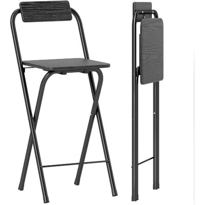 HOMCOM 2er-Set Klapp-Barhocker mit Stahlgestell 87H cm Schwarz Barhocker, hoher Küchenstuhl mit Rückenlehne und Fußstütze HOMCOM 2er-Set Klapp-Barhocker mit Stahlgestell 87H cm Schwarz Barhocker, hoher Küchenstuhl mit Rückenlehne und Fußstütze