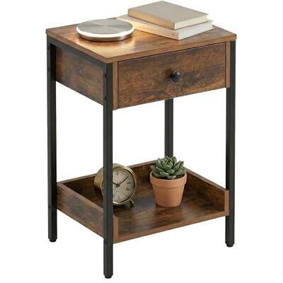 Relaxdays Beistelltisch mit Schublade & Ablage, Industrial, HBT: 69,5x38x28 cm, Wohnzimmer, Flur, Metall, braun/schwarz Relaxdays Beistelltisch mit Schublade & Ablage, Industrial, HBT: 69,5x38x28 cm, Wohnzimmer, Flur, Metall, braun/schwarz