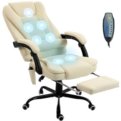 Vinsetto Massage-Bürostuhl 7-Punkt ergonomisch beige Einziehbare Fußstütze, 155° verstellbare Rückenlehne, höhenverstellbar, 360° Drehung, kabelgebundene Fernbedienung Vinsetto Massage-Bürostuhl 7-Punkt ergonomisch beige Einziehbare Fußstütze, 155° verstellbare Rückenlehne, höhenverstellbar, 360° Drehung, kabelgebundene Fernbedienung