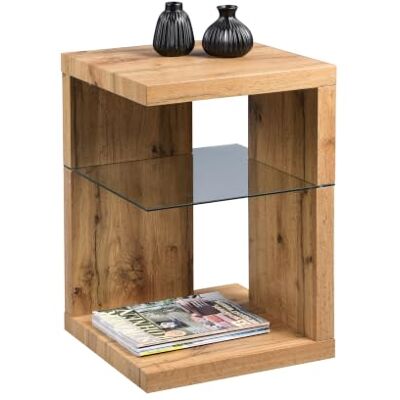 M2 Kollektion Domingo Beistelltisch/Nachttisch I Modernes Design I MDF mit Wildeiche-Dekor I Zusätzlicher Stauraum I Sicherheitsglas, 40x40x60 cm I Vielseitig einsetzbar M2 Kollektion Domingo Beistelltisch/Nachttisch I Modernes Design I MDF mit Wildeiche-Dekor I Zusätzlicher Stauraum I Sicherheitsglas, 40x40x60 cm I Vielseitig einsetzbar