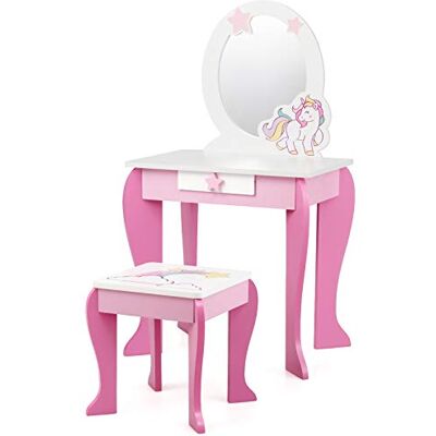 COSTWAY Kinder Schminktisch mit Hocker,rosa Frisierkommode,Prinzessin Frisiertisch Schublade & Abnehmbarer Spiegel,Schminkkommode für Mädchen von 3-7 Jahren (Rosa) COSTWAY Kinder Schminktisch mit Hocker,rosa Frisierkommode,Prinzessin Frisiertisch Schublade & Abnehmbarer Spiegel,Schminkkommode für Mädchen von 3-7 Jahren (Rosa)