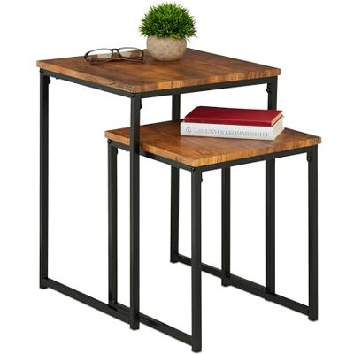 Relaxdays Beistelltisch 2er Set Metall quadratisch, braun/schwarz Relaxdays Beistelltisch 2er Set Metall quadratisch, braun/schwarz