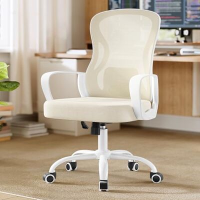 SONGMICS Bürostuhl ergonomisch, Drehstuhl mit Netzgewebe, Schreibtischstuhl mit Lendenstütze, Wippfunktion, Armlehnen, für Arbeitszimmer, Schlafzimmer, cappuccinobeige-wolkenweiß OBN043LH02 SONGMICS Bürostuhl ergonomisch, Drehstuhl mit Netzgewebe, Schreibtischstuhl mit Lendenstütze, Wippfunktion, Armlehnen, für Arbeitszimmer, Schlafzimmer, cappuccinobeige-wolkenweiß OBN043LH02