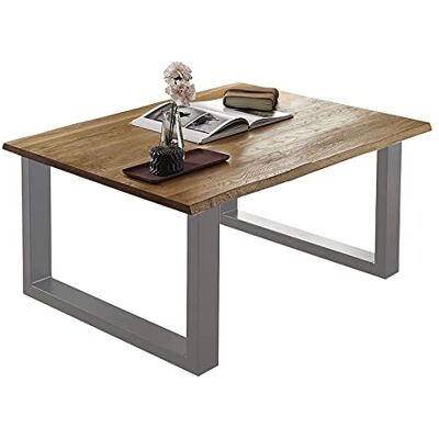 SAM Couchtisch 90x90 cm Sierra, Wildeiche massiv, echte Baumkante, Sofatisch mit U-Gestell, Metall Silber SAM Couchtisch 90x90 cm Sierra, Wildeiche massiv, echte Baumkante, Sofatisch mit U-Gestell, Metall Silber