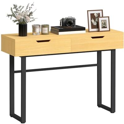 HOMCOM Konsolentisch Schmaler Flurtisch mit 2 Schubladen, Beistelltisch mit Metallrahmen im Industrie-Design, für Flur Wohnzimmer, 110 x 35 x 76,5 cm, Natur HOMCOM Konsolentisch Schmaler Flurtisch mit 2 Schubladen, Beistelltisch mit Metallrahmen im Industrie-Design, für Flur Wohnzimmer, 110 x 35 x 76,5 cm, Natur
