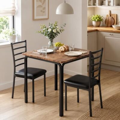 GarveeMore Essgruppe für 2, Quadrattisch mit Metallbeinen, Retrobraun Kompaktes 3-teiliges Tisch- und Stuhlset für 2 Personen, ideal für kleine Küchen, Apartments, Studios und Essbereiche GarveeMore Essgruppe für 2, Quadrattisch mit Metallbeinen, Retrobraun Kompaktes 3-teiliges Tisch- und Stuhlset für 2 Personen, ideal für kleine Küchen, Apartments, Studios und Essbereiche