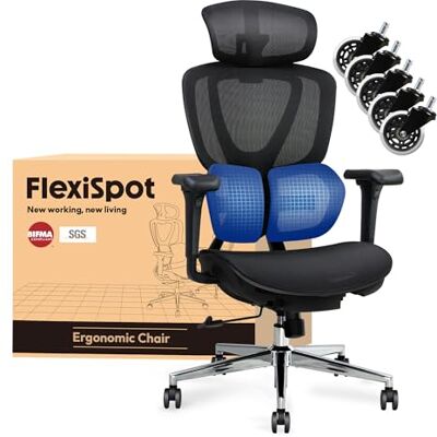 FlexiSpot Ergonomischer Bürostuhl mit Gratis Klingenrollen, Arbeitsstuhl mit Dual-Wing Lendenstütze, 3D-Kopfstütze Armlehnen & Verstellbarer Sitztiefe, Höhenverstellbare Rückenlehne (Schwarz) FlexiSpot Ergonomischer Bürostuhl mit Gratis Klingenrollen, Arbeitsstuhl mit Dual-Wing Lendenstütze, 3D-Kopfstütze Armlehnen & Verstellbarer Sitztiefe, Höhenverstellbare Rückenlehne (Schwarz)