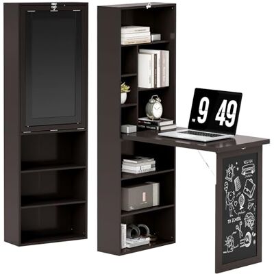 HOMCOM Faltbarer Computertisch, Schreibtisch mit Bibliothek, Arbeitsplatz, Tafel, 9 offene Fächer und verstellbares Regal, Computertisch für Schlafzimmer, 98 x 51 x 153 cm, Braun HOMCOM Faltbarer Computertisch, Schreibtisch mit Bibliothek, Arbeitsplatz, Tafel, 9 offene Fächer und verstellbares Regal, Computertisch für Schlafzimmer, 98 x 51 x 153 cm, Braun