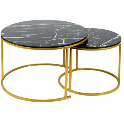LANTUS Couchtisch 2er Set, Moderne Couch Tisch, Couchtische Rund, Living Room Table, Kaffeetisch, Wohnzimmertisch Holz, B (60 x 60 x 45 cm & 40 x 40 x 38 cm) Schwarz + Goldfarbenes Bein LANTUS Couchtisch 2er Set, Moderne Couch Tisch, Couchtische Rund, Living Room Table, Kaffeetisch, Wohnzimmertisch Holz, B (60 x 60 x 45 cm & 40 x 40 x 38 cm) Schwarz + Goldfarbenes Bein