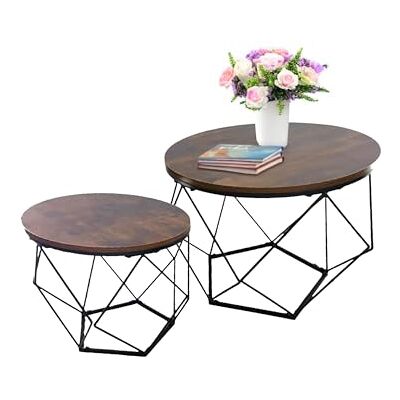 Relaxdays Couchtisch, 2er Set, Holzoptik & Metall, Industrial-Design, runde Beistelltische, Wohnzimmer, braun/schwarz Relaxdays Couchtisch, 2er Set, Holzoptik & Metall, Industrial-Design, runde Beistelltische, Wohnzimmer, braun/schwarz