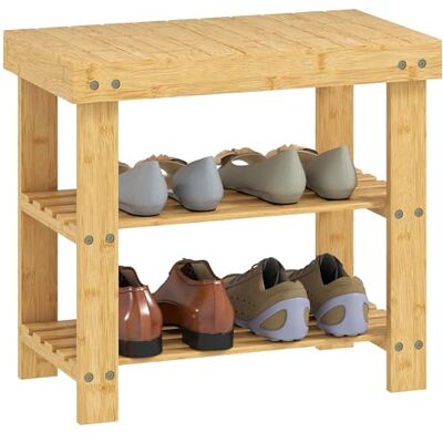 HOMCOM Schuhbank Schuhregal aus Bambus mit Sitzfläche Sitzbank mit Stauraum, 2 Ablagen Flurbank für Wohnzimmer, Flur, 50 x 28 x 45 cm, Naturholz HOMCOM Schuhbank Schuhregal aus Bambus mit Sitzfläche Sitzbank mit Stauraum, 2 Ablagen Flurbank für Wohnzimmer, Flur, 50 x 28 x 45 cm, Naturholz