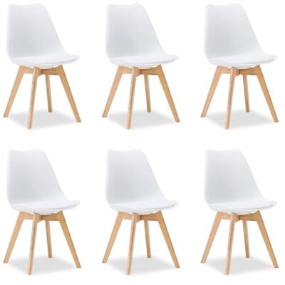 Homestyle4u 6er Set Esszimmerstühle Weiß Scandi Design Küchenstühle Moderne Schalenstühle mit Holzbeinen, ergonomische Kunststoffsitzschale, stabil und pflegeleicht, ideal für das Esszimmer Homestyle4u 6er Set Esszimmerstühle Weiß Scandi Design Küchenstühle Moderne Schalenstühle mit Holzbeinen, ergonomische Kunststoffsitzschale, stabil und pflegeleicht, ideal für das Esszimmer