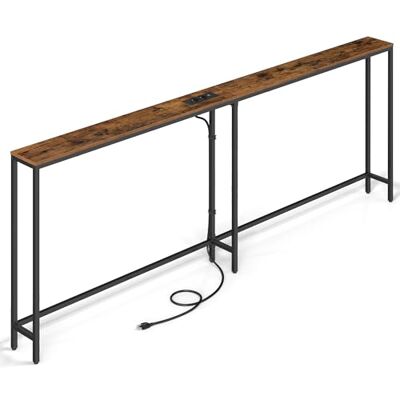VASAGLE Konsolentisch mit Ladestation, schmaler Sofatisch, Flurtisch, 2 Tischplatten, einfache Montage, für Flur, Wohnzimmer, 15 x 200 x 80 cm, vintagebraun-Mattschwarz LNT077K102 VASAGLE Konsolentisch mit Ladestation, schmaler Sofatisch, Flurtisch, 2 Tischplatten, einfache Montage, für Flur, Wohnzimmer, 15 x 200 x 80 cm, vintagebraun-Mattschwarz LNT077K102
