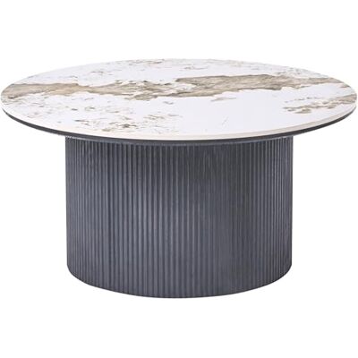 Beliani Couchtisch Keramik Marmor Optik weiß/schwarz rund ⌀ 80 cm mit Rillen Standfuß Dora Beliani Couchtisch Keramik Marmor Optik weiß/schwarz rund ⌀ 80 cm mit Rillen Standfuß Dora