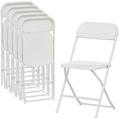 HOMCOM Klappstühle 6er Set aus Kunststoff Klappbar bis 120 kg Weiß Küchenstuhl, Esszimmerstühle, mit Ablauflöchern, Faltstuhl, Stahlgestell, für Drinnen HOMCOM Klappstühle 6er Set aus Kunststoff Klappbar bis 120 kg Weiß Küchenstuhl, Esszimmerstühle, mit Ablauflöchern, Faltstuhl, Stahlgestell, für Drinnen