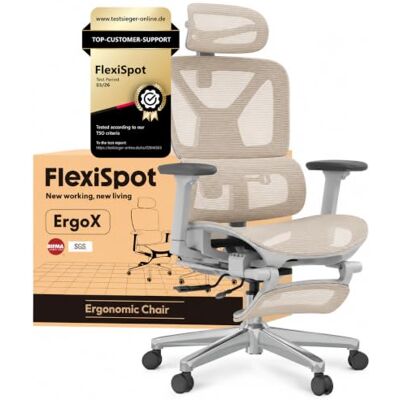 FlexiSpot Ergonomischer Bürostuhl ErgoX Beige 3D-Armlehnen, 3D-Kopfstütze, 5D-verstellbare Rückenlehne, Atmungsaktiver Sitz Belastbar bis 136 kg Arbeitsstuhl FlexiSpot Ergonomischer Bürostuhl ErgoX Beige 3D-Armlehnen, 3D-Kopfstütze, 5D-verstellbare Rückenlehne, Atmungsaktiver Sitz Belastbar bis 136 kg Arbeitsstuhl