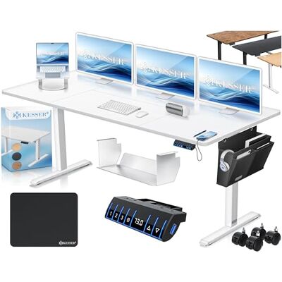 KESSER ® höhenverstellbarer Schreibtisch elektrisch 180 x 80 cm, ergonomischer Steh-Sitz Tisch mit 3-Memory-Funktion, Stehtisch für Homeoffice, Inkl. Zubehör, USB-Ladeanschluss & 360° Rollen, Weiss KESSER ® höhenverstellbarer Schreibtisch elektrisch 180 x 80 cm, ergonomischer Steh-Sitz Tisch mit 3-Memory-Funktion, Stehtisch für Homeoffice, Inkl. Zubehör, USB-Ladeanschluss & 360° Rollen, Weiss