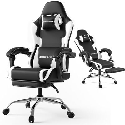Dowinx Gaming Stuhl, Ergonomischer Gamer Stuhl mit Fußstütze, Bürostuhl für Büro und Home Office, Rückenlehne bis 150° verstellbar, belastbar bis 180 kg, Weiß Dowinx Gaming Stuhl, Ergonomischer Gamer Stuhl mit Fußstütze, Bürostuhl für Büro und Home Office, Rückenlehne bis 150° verstellbar, belastbar bis 180 kg, Weiß