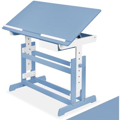 tectake ® Kinderschreibtisch, Schreibtisch höhenverstellbar, Kindertisch mit Stauraum Schublade, Tischplatte neigbar, höhenverstellbarer Tisch, Arbeitszimmer für Kinder, Jugendzimmer blau tectake ® Kinderschreibtisch, Schreibtisch höhenverstellbar, Kindertisch mit Stauraum Schublade, Tischplatte neigbar, höhenverstellbarer Tisch, Arbeitszimmer für Kinder, Jugendzimmer blau