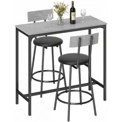 HOMCOM Bartisch mit Barhocker Set Platzsparend Grau Tresentisch, 2 Gepolsterte Hocker mit Fußstütze, Moderner Esstisch, für Esszimmer, Kleinen Raum HOMCOM Bartisch mit Barhocker Set Platzsparend Grau Tresentisch, 2 Gepolsterte Hocker mit Fußstütze, Moderner Esstisch, für Esszimmer, Kleinen Raum