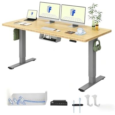 FlexiSpot Höhenverstellbarer Schreibtisch 140×80 cm, Doppelmotor, Einteilige 19 mm Bambus-Tischplatte, 4 Speicherhöhen, LED Anzeige, Ergonomischer Büro- und Computertisch (Graues Gestell) FlexiSpot Höhenverstellbarer Schreibtisch 140×80 cm, Doppelmotor, Einteilige 19 mm Bambus-Tischplatte, 4 Speicherhöhen, LED Anzeige, Ergonomischer Büro- und Computertisch (Graues Gestell)