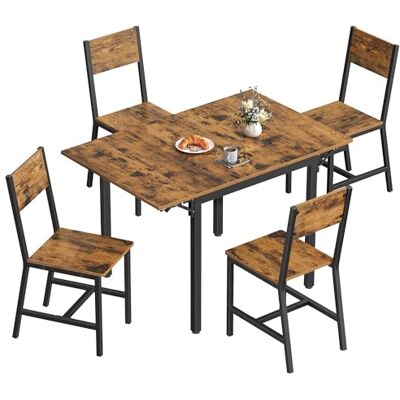 VASAGLE Esstisch mit 4 Esszimmerstühlen, Esszimmermöbel-Set, Essgruppe, für Wohnzimmer, Küche, Metallrahmen, einfache Montage, vintagebraun-schwarz ZH2504042 VASAGLE Esstisch mit 4 Esszimmerstühlen, Esszimmermöbel-Set, Essgruppe, für Wohnzimmer, Küche, Metallrahmen, einfache Montage, vintagebraun-schwarz ZH2504042
