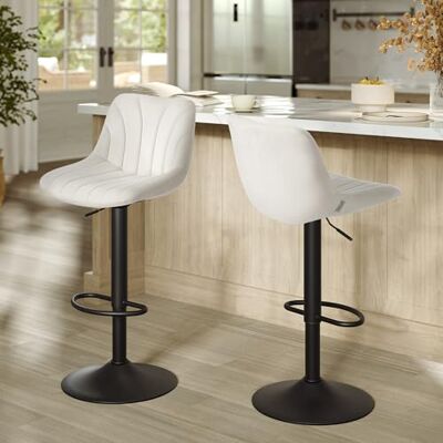 VASAGLE Barhocker 2er Set, Barstuhl mit Rückenlehne, Küchenhocker, höhenverstellbar, um 360° drehbar, Fußstütze aus Metall, für Esszimmer, Küche, Samt-Bezug, cremeweiß LJB161WD01 VASAGLE Barhocker 2er Set, Barstuhl mit Rückenlehne, Küchenhocker, höhenverstellbar, um 360° drehbar, Fußstütze aus Metall, für Esszimmer, Küche, Samt-Bezug, cremeweiß LJB161WD01
