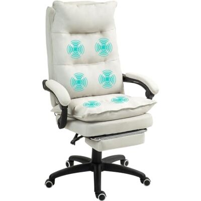 Vinsetto Bürostuhl mit Massagefunktion Ergonomischer Chefsessel Cremeweiß Mit Liegefunktion, Fußstütze, Höhenverstellbar, 360° Drehbar, Computerstuhl, Leinenoptik Vinsetto Bürostuhl mit Massagefunktion Ergonomischer Chefsessel Cremeweiß Mit Liegefunktion, Fußstütze, Höhenverstellbar, 360° Drehbar, Computerstuhl, Leinenoptik