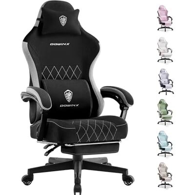 Dowinx Gaming Stuhl Stoff mit Taschenfederkern, Ergonomischer Schreibtischstuhl mit Fußstütze, Flachem Sitz ohne Seitenflügel, Atmungsaktivem Stoff Gaming Chair für Erwachsene, bis 150 kg, Schwarz Dowinx Gaming Stuhl Stoff mit Taschenfederkern, Ergonomischer Schreibtischstuhl mit Fußstütze, Flachem Sitz ohne Seitenflügel, Atmungsaktivem Stoff Gaming Chair für Erwachsene, bis 150 kg, Schwarz