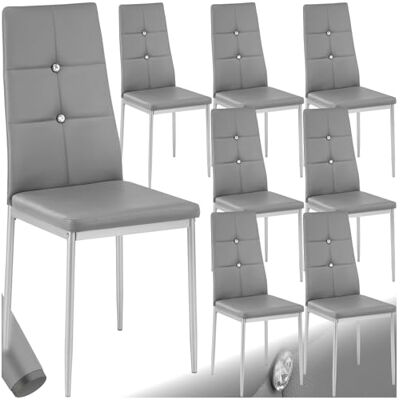 tectake ® 8er Set Stühle Esszimmer, 8X bequemer Stuhl Kunstleder mit Glitzersteinen, Esszimmerstühle, Polsterstuhl für Wohnzimmer, Dining Table, Küchentisch, Essstühle, hohe Rückenlehne grau tectake ® 8er Set Stühle Esszimmer, 8X bequemer Stuhl Kunstleder mit Glitzersteinen, Esszimmerstühle, Polsterstuhl für Wohnzimmer, Dining Table, Küchentisch, Essstühle, hohe Rückenlehne grau