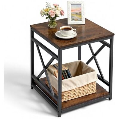 VEVOR Beistelltisch 2-stufiger Nachttisch mit Offenen Ablagefächern, Moderner Nachttisch mit X-förmigem Metallgestell, Couchtisch aus Holz für Wohnzimmer Schlafzimmer Büro, Braun Schwarz VEVOR Beistelltisch 2-stufiger Nachttisch mit Offenen Ablagefächern, Moderner Nachttisch mit X-förmigem Metallgestell, Couchtisch aus Holz für Wohnzimmer Schlafzimmer Büro, Braun Schwarz
