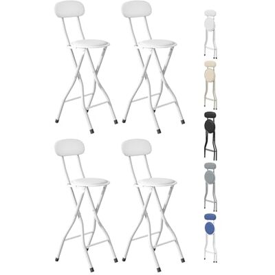 mcc direct Klappbare Barhocker, 4er-Set, für Frühstückstheke, Küche und Restaurant, klappbare Stühle aus Kunstleder mit Metallgestell, gepolsterte hohe Stühle (Weiß) mcc direct Klappbare Barhocker, 4er-Set, für Frühstückstheke, Küche und Restaurant, klappbare Stühle aus Kunstleder mit Metallgestell, gepolsterte hohe Stühle (Weiß)