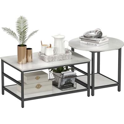 HOMCOM Beistelltisch 2er-Set Couchtisch mit Ablagen, Moderner Wohnzimmertisch Kaffeetisch mit Stahlgestell für Wohnzimmer, Schlafzimmer, Weiß HOMCOM Beistelltisch 2er-Set Couchtisch mit Ablagen, Moderner Wohnzimmertisch Kaffeetisch mit Stahlgestell für Wohnzimmer, Schlafzimmer, Weiß