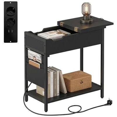 Relaxdays Beistelltisch mit Steckdosen, USB-Anschluss, Seitentasche, HxBxT: 60 x 60 x 31,5 cm, Nachttisch, schwarz Relaxdays Beistelltisch mit Steckdosen, USB-Anschluss, Seitentasche, HxBxT: 60 x 60 x 31,5 cm, Nachttisch, schwarz