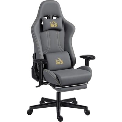 HOMCOM Gaming Stuhl Ergonomischer Wildlederimitat Gamer Stuhl mit Lendenkissen, Fußstütze, Kopfkissen, Gaming Sessel mit 3D Armlehnen Höhenverstellbar Bürostuhl mit Dunkelgrau HOMCOM Gaming Stuhl Ergonomischer Wildlederimitat Gamer Stuhl mit Lendenkissen, Fußstütze, Kopfkissen, Gaming Sessel mit 3D Armlehnen Höhenverstellbar Bürostuhl mit Dunkelgrau
