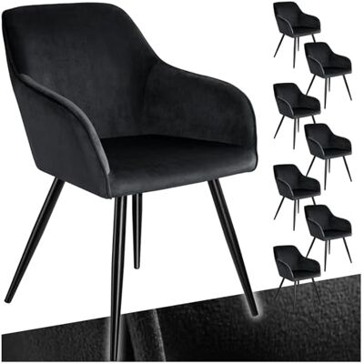 tectake ® 8er Set moderner Esszimmer Stuhl, Esszimmerstühle mit Sitzfläche aus Samt, Armlehnstuhl, Sessel Wohnzimmer, gepolsterter Bürostuhl, Schminktisch Stuhl, gemütlicher Küchenstuhl schwarz tectake ® 8er Set moderner Esszimmer Stuhl, Esszimmerstühle mit Sitzfläche aus Samt, Armlehnstuhl, Sessel Wohnzimmer, gepolsterter Bürostuhl, Schminktisch Stuhl, gemütlicher Küchenstuhl schwarz