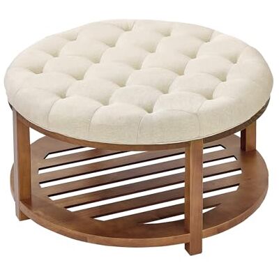 VEVOR runder großer Couchtisch (810 x 810 x 476 mm) mit Ablagefläche aus Massivholz, massiv gepolsterte Ottomane mit Fußstütze aus Leinen für Schlafzimmer Wohnzimmer, 158,76 kg, Leinenfarbe VEVOR runder großer Couchtisch (810 x 810 x 476 mm) mit Ablagefläche aus Massivholz, massiv gepolsterte Ottomane mit Fußstütze aus Leinen für Schlafzimmer Wohnzimmer, 158,76 kg, Leinenfarbe