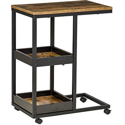 HOMCOM Beistelltisch, Couchtisch mit Rollen, Ablage, Kaffeetisch im Industrie-Stil für Wohnzimmer, Schlafzimmer, Dunkelbraun, 51 x 33 x 66 cm HOMCOM Beistelltisch, Couchtisch mit Rollen, Ablage, Kaffeetisch im Industrie-Stil für Wohnzimmer, Schlafzimmer, Dunkelbraun, 51 x 33 x 66 cm