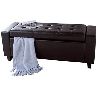 BAKAJI Sitzbank mit Stauraum für Schlafzimmer, Sitzbank mit Holzrahmen, Bezug aus Kunstleder, gepolsterter Sitz, Maße: 110 x 40 x 40 cm (Braun) BAKAJI Sitzbank mit Stauraum für Schlafzimmer, Sitzbank mit Holzrahmen, Bezug aus Kunstleder, gepolsterter Sitz, Maße: 110 x 40 x 40 cm (Braun)