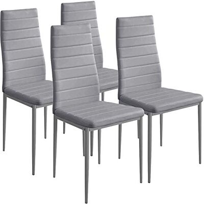 BAKAJI , Grau Set mit 4 Stühlen, modern, Esszimmer, Wohnzimmer, Küche, gepolsterter Sitz, Kunstleder, Metall, 4D x 45W x 98H cm BAKAJI , Grau Set mit 4 Stühlen, modern, Esszimmer, Wohnzimmer, Küche, gepolsterter Sitz, Kunstleder, Metall, 4D x 45W x 98H cm