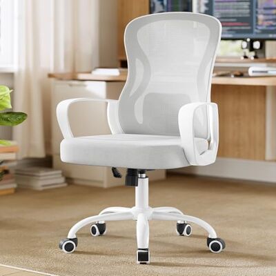 SONGMICS Bürostuhl ergonomisch, Drehstuhl mit Netzgewebe, Schreibtischstuhl mit Lendenstütze, Wippfunktion, Armlehnen, für Arbeitszimmer, Schlafzimmer, Taubengrau-wolkenweiß OBN043GD02 SONGMICS Bürostuhl ergonomisch, Drehstuhl mit Netzgewebe, Schreibtischstuhl mit Lendenstütze, Wippfunktion, Armlehnen, für Arbeitszimmer, Schlafzimmer, Taubengrau-wolkenweiß OBN043GD02