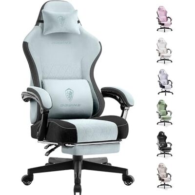 Dowinx Gaming Stuhl Stoff mit Taschenfederkern, Ergonomischer Schreibtischstuhl mit Fußstütze, Flachem Sitz ohne Seitenflügel, Atmungsaktivem Stoff Gaming Chair für Erwachsene, bis 150 kg, Hellblau Dowinx Gaming Stuhl Stoff mit Taschenfederkern, Ergonomischer Schreibtischstuhl mit Fußstütze, Flachem Sitz ohne Seitenflügel, Atmungsaktivem Stoff Gaming Chair für Erwachsene, bis 150 kg, Hellblau