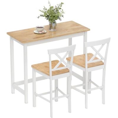 HOMCOM Bartisch Barhocker 2er Set Stehtisch mit Holzoptik Armlose Eiche Küchenstühle, Rückenlehne, Fußstütze, Massivholz, Küche, Wohnzimmer, Esszimmer HOMCOM Bartisch Barhocker 2er Set Stehtisch mit Holzoptik Armlose Eiche Küchenstühle, Rückenlehne, Fußstütze, Massivholz, Küche, Wohnzimmer, Esszimmer