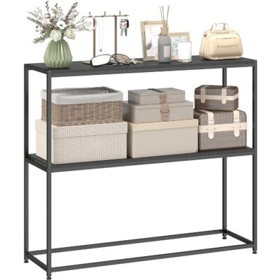 HOMCOM Konsolentisch für Diele, 2 Ablagen, 100x30x87 cm, Schwarz Stahlgestell, modernes Design, für Wohnzimmer, Flur, Diele HOMCOM Konsolentisch für Diele, 2 Ablagen, 100x30x87 cm, Schwarz Stahlgestell, modernes Design, für Wohnzimmer, Flur, Diele