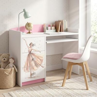 Happy Babies Rosa Kinderschreibtisch mit Schublade und Schrankfach, Schülerschreibtisch Hausaufgabentisch für Mädchen, Computertisch mit Motiv (Nr 412) Happy Babies Rosa Kinderschreibtisch mit Schublade und Schrankfach, Schülerschreibtisch Hausaufgabentisch für Mädchen, Computertisch mit Motiv (Nr 412)