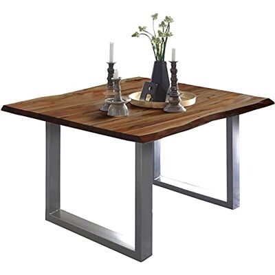 SAM Esstisch Mephisto 90x90 cm Akazie nussbaum U-Gestell Silber Baumkantentisch massiv, Akazienholz nussbaumfarben, 26 mm Tischplatte, Esszimmertisch, Holztisch SAM Esstisch Mephisto 90x90 cm Akazie nussbaum U-Gestell Silber Baumkantentisch massiv, Akazienholz nussbaumfarben, 26 mm Tischplatte, Esszimmertisch, Holztisch