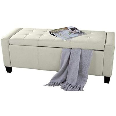 BAKAJI Truhe Pouf Aufbewahrungsbox Fußhocker für Schlafzimmer Sitzbank Hocker mit Holzrahmen Bezug aus Kunstleder Sitzfläche aufklappbar gepolstert Größe: 110 x 40 x 40 cm (Elfenbein) BAKAJI Truhe Pouf Aufbewahrungsbox Fußhocker für Schlafzimmer Sitzbank Hocker mit Holzrahmen Bezug aus Kunstleder Sitzfläche aufklappbar gepolstert Größe: 110 x 40 x 40 cm (Elfenbein)