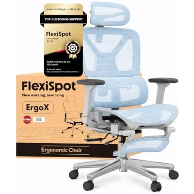 FlexiSpot Ergonomischer Bürostuhl ErgoX Blau 3D-Armlehnen, 3D-Kopfstütze, 5D-verstellbare Rückenlehne, Atmungsaktiver Sitz Belastbar bis 136 kg Arbeitsstuhl FlexiSpot Ergonomischer Bürostuhl ErgoX Blau 3D-Armlehnen, 3D-Kopfstütze, 5D-verstellbare Rückenlehne, Atmungsaktiver Sitz Belastbar bis 136 kg Arbeitsstuhl