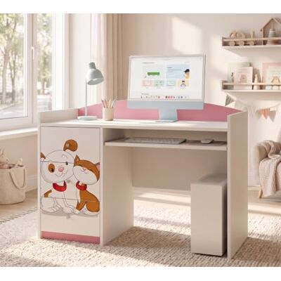 Happy Babies Rosa Kinderschreibtisch mit Schublade und Schrankfach, Schülerschreibtisch Hausaufgabentisch für Mädchen, Computertisch mit Motiv (Nr 18) Happy Babies Rosa Kinderschreibtisch mit Schublade und Schrankfach, Schülerschreibtisch Hausaufgabentisch für Mädchen, Computertisch mit Motiv (Nr 18)